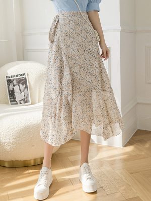 High-Waisted Irregular Floral Chiffon Skirt and Fishtail Long Dress for Travel, Beach, and Sun Protection