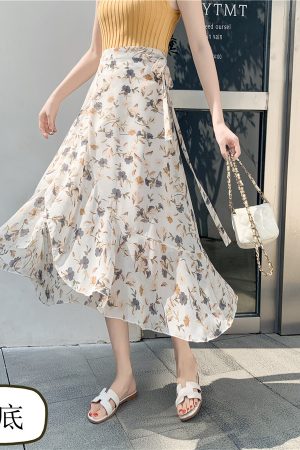 High-Waisted Irregular Floral Chiffon Skirt and Fishtail Long Dress for Travel, Beach, and Sun Protection