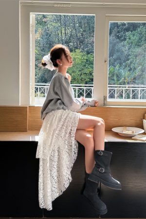 High-Waisted Irregular Lace Half Skirt for Women - 2025 Spring Summer White Mid-Length Cake Skirt, Lightweight Fashion Essential