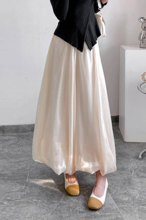 High-Waisted Jellyfish Floral A-Line Skirt - Slim Fit, Glossy Finish, Puff Style, Spring Summer Women's Fashion, Elastic Waist