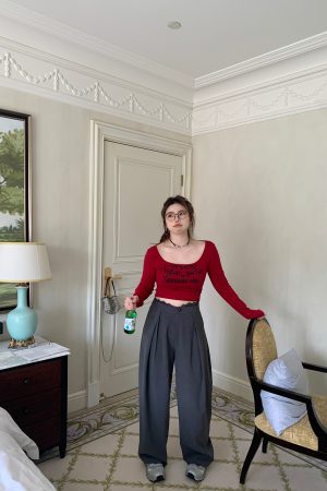 High-Waisted Lace Splicing Wide-Leg Pants - Relaxed Fit Slimming Trousers for Effortless Style