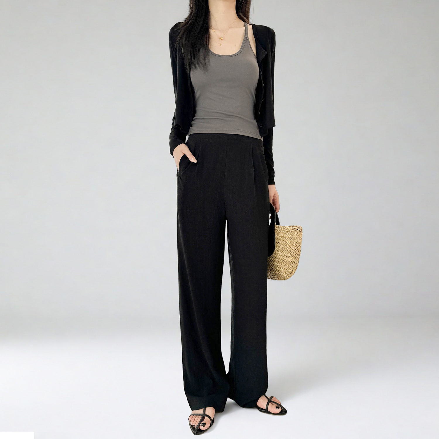 High-Waisted Linen Pants for Women, Narrow-Leg Wide-Leg Casual Trousers with Elastic Back Pockets for Spring and Summer Style High-Waisted Linen Pants for Women, Narrow-Leg Wide-Leg Casual Trousers with Elastic Back Pockets for Spring and Summer Style