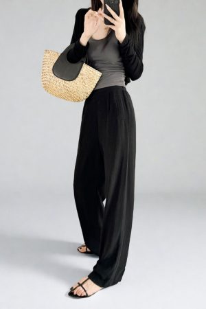 High-Waisted Linen Pants for Women, Narrow-Leg Wide-Leg Casual Trousers with Elastic Back Pockets for Spring and Summer Style