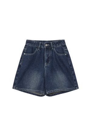 High-Waisted Little Bear Embroidered Pocket Denim Shorts for Women - Straight-Leg Petite 2025 Fashion Trend