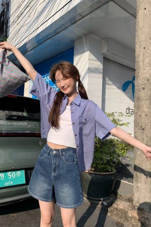 High-Waisted Little Bear Embroidered Pocket Denim Shorts for Women - Straight-Leg Petite 2025 Fashion Trend