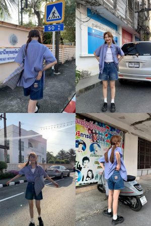 High-Waisted Little Bear Embroidered Pocket Denim Shorts for Women - Straight-Leg Petite 2025 Fashion Trend