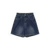 High-Waisted Little Bear Embroidered Pocket Denim Shorts for Women - Straight-Leg Petite 2025 Fashion Trend