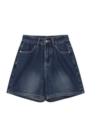 High-Waisted Little Bear Embroidered Pocket Denim Shorts for Women - Straight-Leg Petite 2025 Fashion Trend