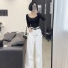 High-Waisted Loose Straight Wide-Leg White Jeans for Tall Women - Light Fabric Casual Pants for Spring and Autumn