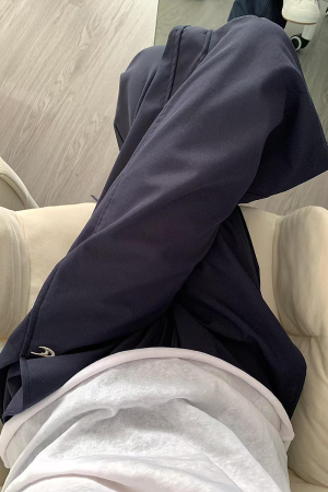 High-Waisted Navy Blue Relaxed Straight-Leg Work Pants for Women, Loose Fit Wide-Leg Sports Casual Trousers for Spring and Autumn