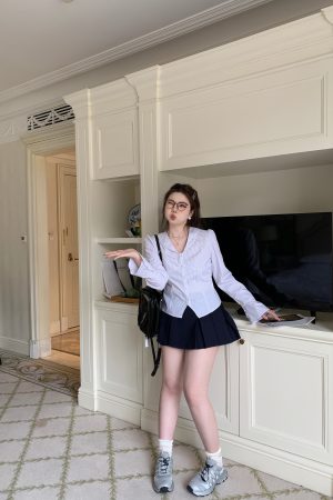 High-Waisted Navy Blue Skirt Pants, Retro American Haipai Academy Style, Slightly Chubby Fit, Trendy Y2K Fashion