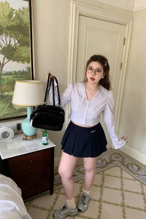 High-Waisted Navy Blue Skirt Pants, Retro American Haipai Academy Style, Slightly Chubby Fit, Trendy Y2K Fashion