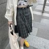 High-Waisted Plaid Midi Skirt for Women, Plus Size A-Line Pleated Umbrella Skirt for Autumn and Winter Fashion