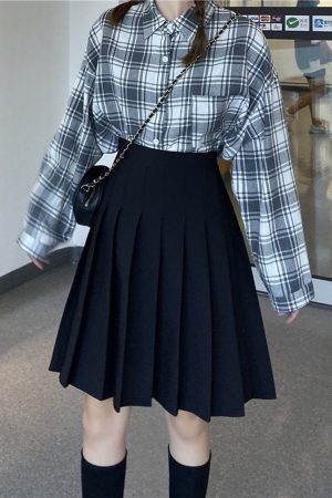 High-Waisted Pleated A-Line Skirt for Women - Mid-Length Plus Size, Flattering Curvy Fit, Spring Summer Fashion, Student-Friendly