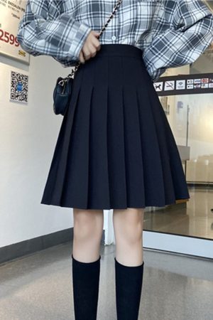 High-Waisted Pleated A-Line Skirt for Women - Mid-Length Plus Size, Flattering Curvy Fit, Spring Summer Fashion, Student-Friendly