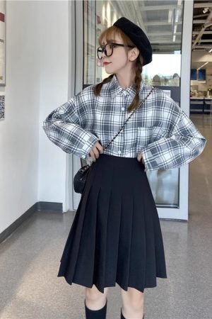 High-Waisted Pleated A-Line Skirt for Women - Mid-Length Plus Size, Flattering Curvy Fit, Spring Summer Fashion, Student-Friendly