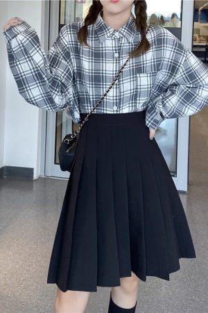 High-Waisted Pleated A-Line Skirt for Women - Mid-Length Plus Size, Flattering Curvy Fit, Spring Summer Fashion, Student-Friendly