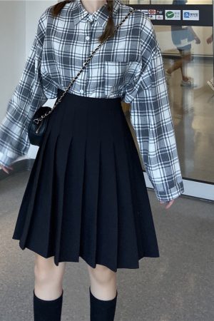 High-Waisted Pleated A-Line Skirt for Women - Mid-Length Plus Size, Flattering Curvy Fit, Spring Summer Fashion, Student-Friendly