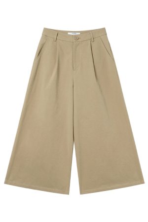 High-Waisted Pleated Casual Pants for Women - Summer 2025 Narrow-Edged Three-Quarter Wide-Leg Design