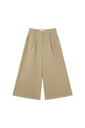 High-Waisted Pleated Casual Pants for Women - Summer 2025 Narrow-Edged Three-Quarter Wide-Leg Design