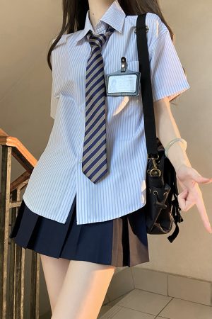 High-Waisted Pleated JK Uniform Skirt - Plaid and Solid Color Basic Style, Authentic Pudding Bear Inspired Design