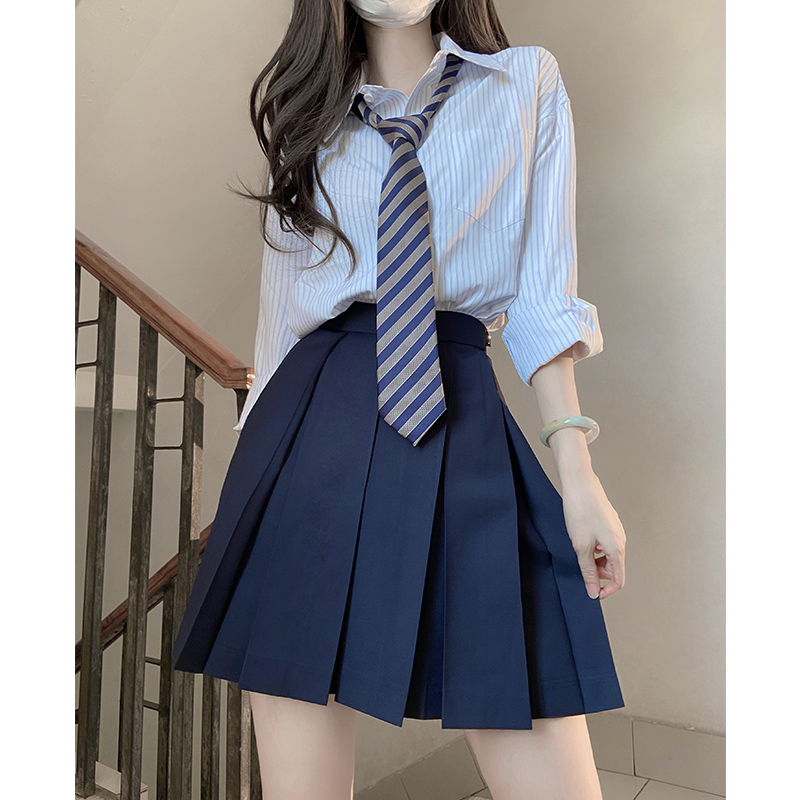 High-Waisted Pleated JK Uniform Skirt in Plaid - Solid Color Basic Style, Authentic 90s-Inspired Pudding Bear Aesthetic High-Waisted Pleated JK Uniform Skirt in Plaid - Solid Color Basic Style, Authentic 90s-Inspired Pudding Bear Aesthetic