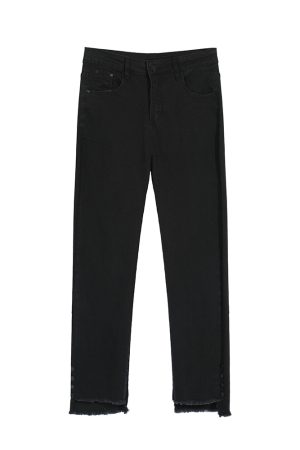 High-Waisted Plus-Size Ripped Straight-Leg Black Jeans, Stretchy Slimming Nine-Point Tapered Pants for Versatile Y2K Style