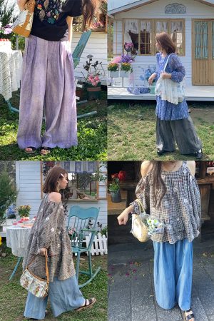 High-Waisted Retro Tie-Dye Casual Pants for Women - Vintage Inspired Loose Wide-Leg Spring Fashion