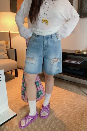 High-Waisted Ripped Denim Shorts for Women, Plus-Size Five-Point Summer Pants for Curvy Girls, 2025 Trendy Casual Style