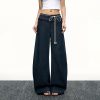 High-Waisted Ruffled Wide-Leg Floor-Length Jeans for Women - Deep Blue Washed Summer Style, Trendy Y2K Fashion