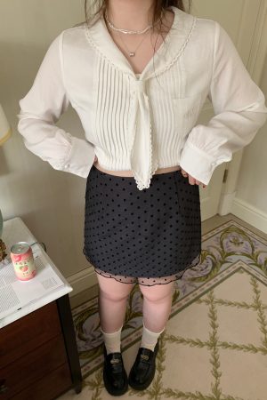 High-Waisted Sheer Polka Dot Skirt in Korean Retro Style for a Slightly Chubby Onii Look