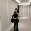High-Waisted Slim Black Floor-Length V-Waist Slightly Flared Pants for Women - Trendy Y2K Style Trousers