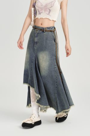 High-Waisted Slim Fit Vintage Denim Skirt for Women - Irregular Hem, Summer Style, Retro Fashion