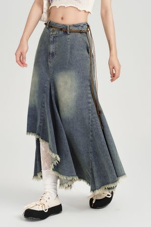 High-Waisted Slim Fit Vintage Denim Skirt for Women - Irregular Hem, Summer Style, Retro Fashion