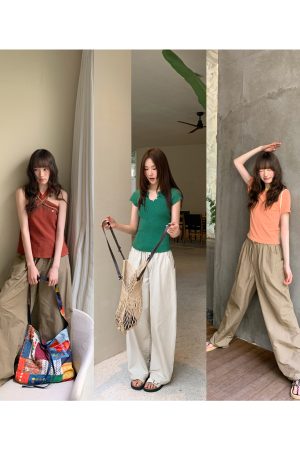 High-Waisted Slim Straight Multi-Pocket Casual Pants for Women - Summer Style, Narrow Edge Design, Trendy and Comfortable