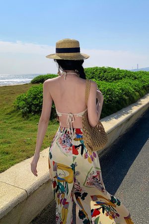 High-Waisted Split Wide-Leg Beach Pants for Women - Lightweight Sun-Protective Chiffon Vacation Trousers, Loose Draped Style