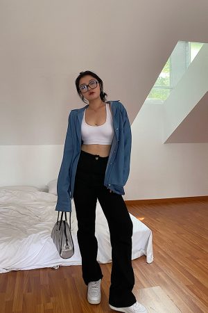 High-Waisted Straight Leg Pants for Women - Black Casual Slim Fit Jeans - Versatile Autumn 2024 Fashion Trend