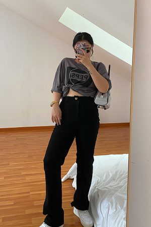 High-Waisted Straight Leg Pants for Women - Black Casual Slim Fit Jeans - Versatile Autumn 2024 Fashion Trend