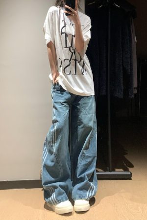 High-Waisted Vintage Distressed Denim Pants for Women, 2025 Trendy Slim Straight Wide-Leg Trousers, Casual Retro Style