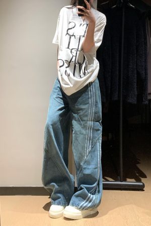 High-Waisted Vintage Distressed Denim Pants for Women, 2025 Trendy Slim Straight Wide-Leg Trousers, Casual Retro Style