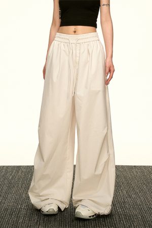 High-Waisted Vintage Pleated Cargo Pants for Women - Summer Loose Straight Wide-Leg Trousers, American-Style Floor-Length Fashion