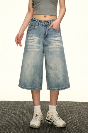 High-Waisted Vintage Washed Denim Pants for Women - Summer Spicy Girl Slim Loose Straight Wide-Leg Trousers