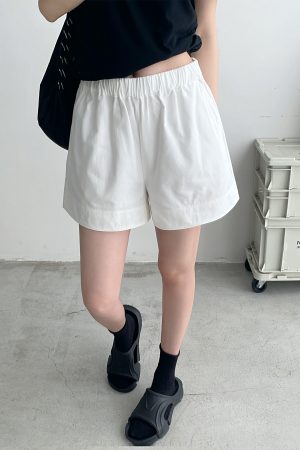 High-Waisted White Casual Shorts for Women - Minimalist Loose Elastic Waist, Slimming Sun Grapefruit Style, Versatile Summer Fashion