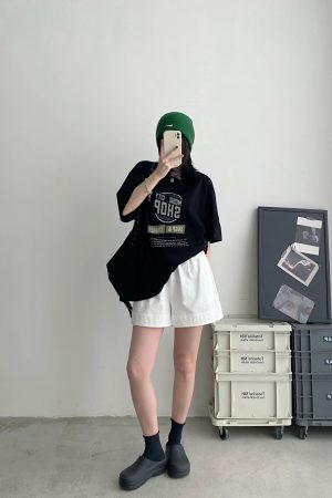 High-Waisted White Casual Shorts for Women - Minimalist Loose Elastic Waist, Slimming Sun Grapefruit Style, Versatile Summer Fashion