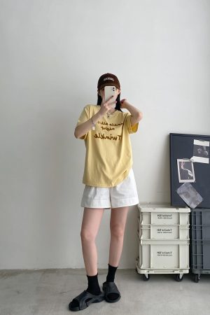 High-Waisted White Casual Shorts for Women - Minimalist Loose Elastic Waist, Slimming Sun Grapefruit Style, Versatile Summer Fashion