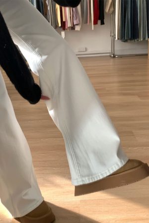 High-Waisted White Flared Pants for Women - Petite & Plus Size Slimming Straight-Leg Bell-Bottoms, Trendy Y2K Style