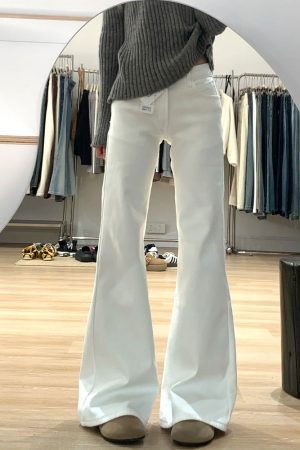 High-Waisted White Flared Pants for Women - Petite & Plus Size Slimming Straight-Leg Bell-Bottoms, Trendy Y2K Style