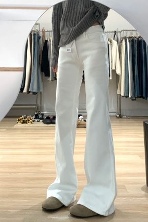 High-Waisted White Flared Pants for Women - Petite & Plus Size Slimming Straight-Leg Bell-Bottoms, Trendy Y2K Style