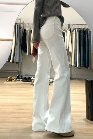 High-Waisted White Flared Pants for Women - Petite & Plus Size Slimming Straight-Leg Bell-Bottoms, Trendy Y2K Style