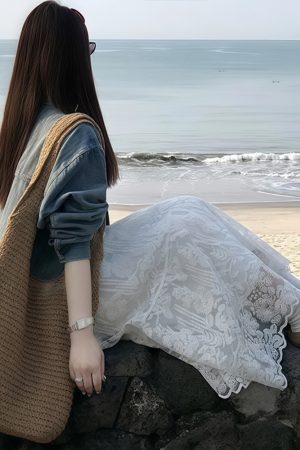 High-Waisted White Lace Tulle Half-Length Skirt for Women, Slimming A-Line Design, Summer 2025 Fashion, Perfect for Effortless Style